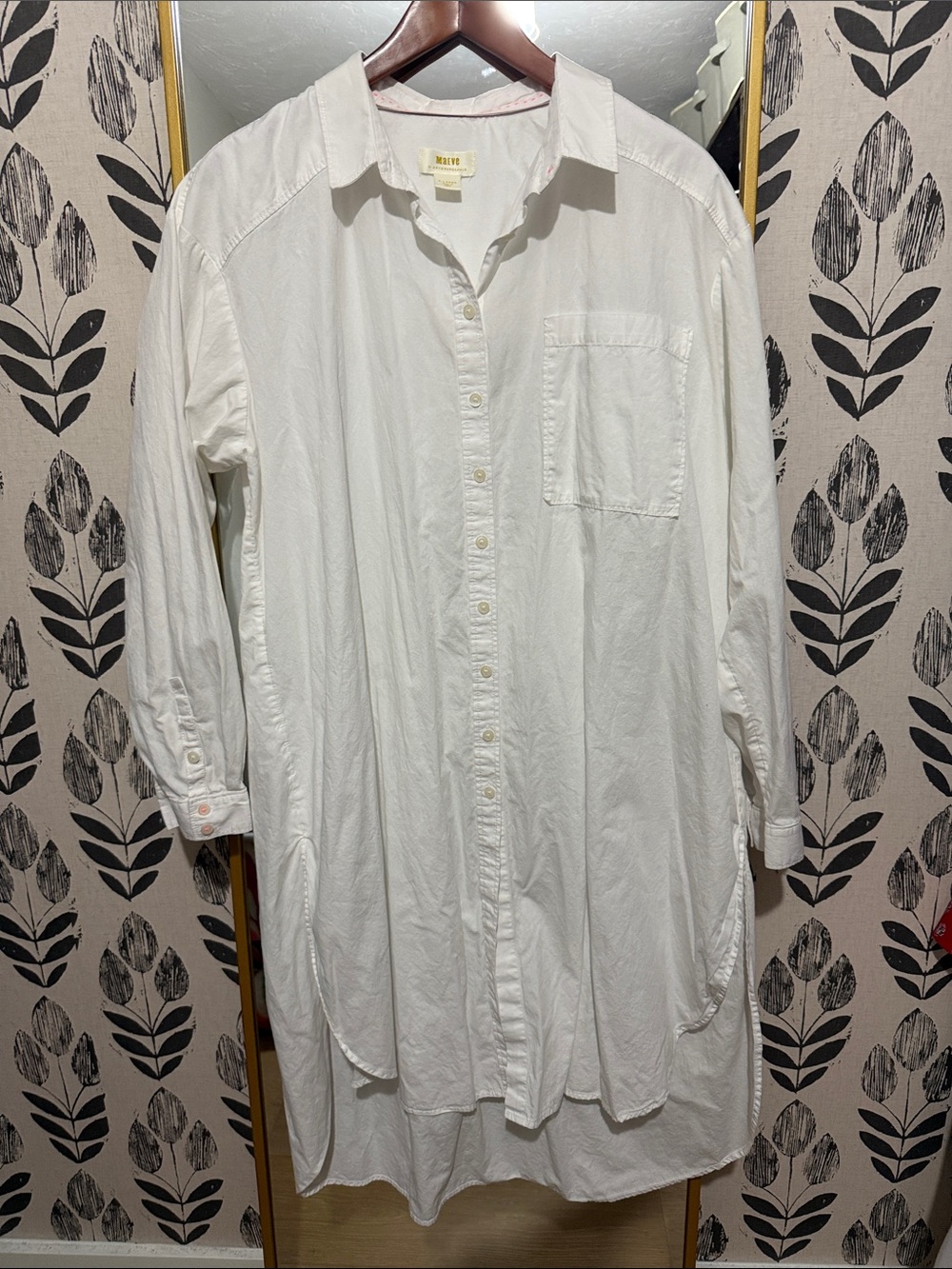 Anthropologie Maeve White High-Low Button-Down Shirt Dress